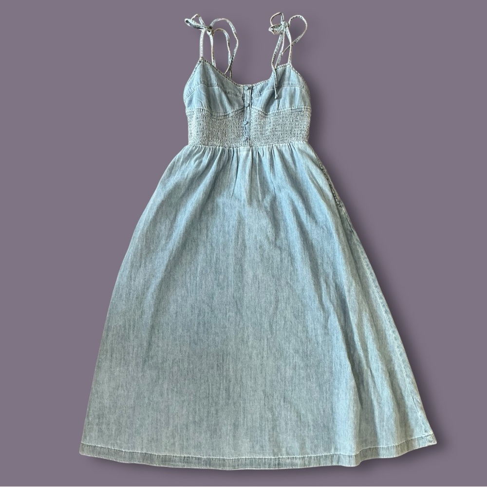 Light Blue Denim Tie-Shoulder Maxi Dress